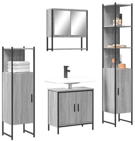 vidaXL Set mobilier de baie, 4 piese, gri sonoma, lemn prelucrat