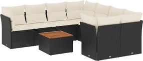 vidaXL Set mobilier de grădină cu perne, 9 piese, negru, poliratan