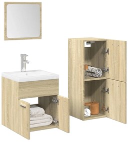 3325007 vidaXL Set mobilier de baie, 4 piese, stejar sonoma, lemn prelucrat