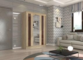 Dulap cu usi glisante si oglinda 150x215 cm, Keita, ADRK Furniture (Culoare: Sonoma / Ciocolată Lacobel)