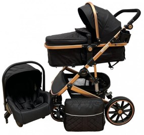 Carucior 3 in 1 cu scoica auto, transformabil, reversibil, cu roti cauciuc, 0-36 luni - CPC-37-negru