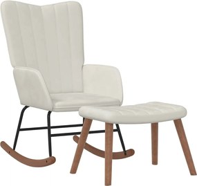 vidaXL Scaun balansoar cu taburet, alb crem, catifea