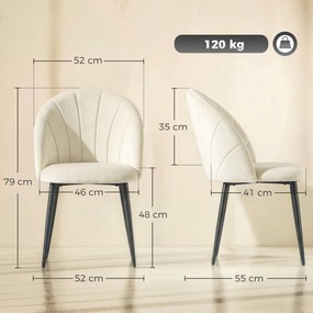 HOMCOM Set 2 Scaune Dining cu Spătar Tip Scoică și Picioare Metalice, Catifea, Crem | Aosom Romania