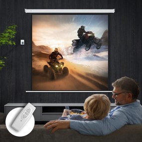 HOMCOM Ecran Proiector de 92 Inch cu Telecomandă, Pânză de Proiector Rulabilă din Plastic și Metal, 189,5x8x189,5 cm, Alb | Aosom Romania