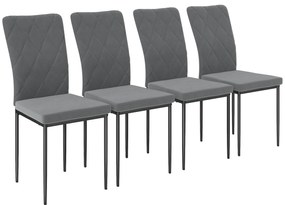 HOMCOM Set 4 Scaune de Dining in Aspect Catifelat, Scaune Tapitate Moderne cu Picioare Metalice, Pentru Dining, Dormitor, Bucatarie, Gri | Aosom Romania