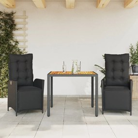 3213338 vidaXL Set mobilier de grădină cu perne, 3 piese, negru, poliratan