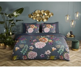 Lenjerie de pat gri antracit din bumbac satinat pentru pat dublu, extinsă 240x220 cm Parma – Descanso