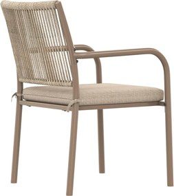 Set mobilier de grădină modern, 5 piese, masă rotundă cu blat din sticlă securizată, 4 scaune cu brațe cu spătar din sfoară, Maro