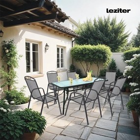 Masă de grădină Canillo cu cadru metalic și sticlă, neagră