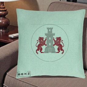 Perna Personalizata Cetatea Turnu Magurele Heraldic, 40x40 cm, Verde Menta, Husa Detasabila, Perna Inclusa, BEKZ®