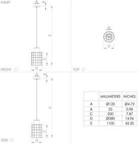 Lustră pe cablu MILLIGAN 1xE27/40W/230V d. 38 cm argintie Eglo 43649