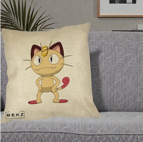 Perna Personalizata Meowth Pokemon, 40x40 cm, Crem, Husa Detasabila, Perna Inclusa, BEKZ®