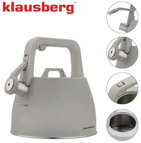 Ceainic cu fluier Klausberg KB 7916, 2.5 l, Maner izolat termic, Inductie, Gri