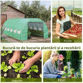 Outsunny Seră de grădină seră tunel 18 m² cu ușă, pereți laterali cu fermoar 12 ferestre oțel PE  4 x 3 x 2 m verde | Aosom Romania