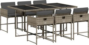 vidaXL Set mobilier de grădină cu perne, 7 piese, gri, poliratan