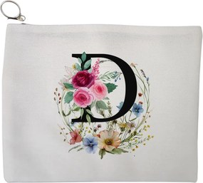 Portfard Cosmetice tip Plic, Cu litera D in Coronita Florala, 23x18 cm, Alb, BEKZ®