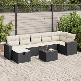 vidaXL Set mobilier de grădină cu perne, 8 piese, negru, poliratan