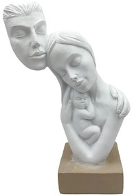 Statueta cuplu cu copil, TENDER, Alb, 16cm