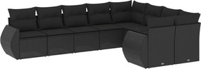vidaXL Set mobilier de grădină cu perne, 9 piese, negru, poliratan