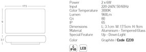 Aplica LED de perete pentru iluminat exterior, up/down, IP65 Cini grafit 17,5cm