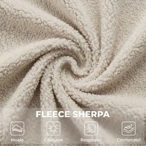 HOMCOM Fotoliu Balansoar din Sherpa cu Taburet, Buzunare Laterale, Șezut Gros, Design Matlasat, Crem | Aosom Romania