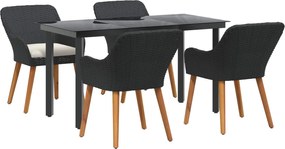 vidaXL Set de masă pentru grădină cu pernă 5 pcs Negru poliratan