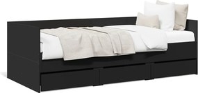 vidaXL Pat de zi cu sertare fără saltea, negru, 90x200 cm
