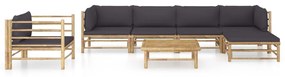 3058200 vidaXL Set mobilier de grădină cu perne gri închis, 7 piese, bambus