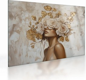 Tablou pe sticlă - Fată cu Trandafiri (70x50 cm)