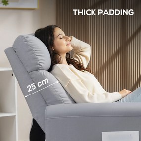 HOMCOM Fotoliu Reclinabil 135° max în Material cu Efect de In, Spumă, Oțel și Lemn, 73x86x100 cm, Gri Deschis | Aosom Romania