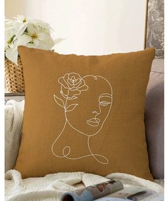 Față de pernă din amestec de bumbac Minimalist Cushion Covers Face, 55 x 55 cm, maro