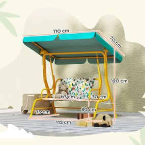 AIYAPLAY Leagăn Hollywood pentru copii, 2 locuri, cu copertină reglabilă, centură de siguranță, pentru 3-6 ani până la 60 kg 112x75x120cm Verde | Aosom Romania