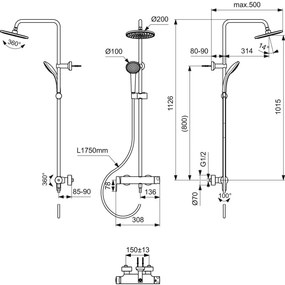 Coloana de dus cu baterie monocomanda Ideal Standard Cerafine O crom lucios Crom lucios