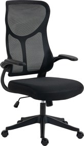 HOMCOM Scaun de birou ergonomic rotativ cu brațe rabatabile, funcție de balans, înălțime reglabilă, din plasă, negru | Aosom Romania