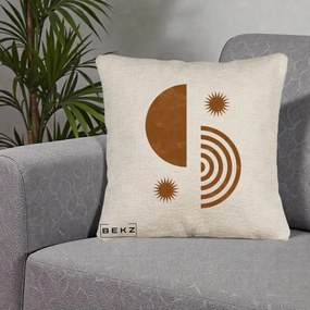 Perna Decorativa Boho Sun si Spirala, 40x40 cm, Bej Canapea, Husa Detasabila, Perna Inclusa, BEKZ®