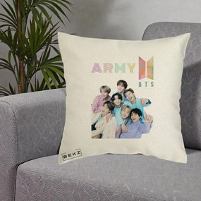 Perna Personalizata K-pop BTS ARMY Fotografie Grup Veseli, 40x40 cm, Ecru, Husa Detasabila, Perna Inclusa, BEKZ®