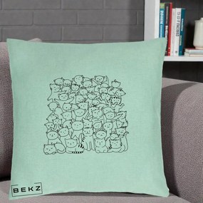 Perna Personalizata Many Cats Pattern Alb-Negru, 40x40 cm, Verde Menta, Husa Detasabila, Perna Inclusa, BEKZ®
