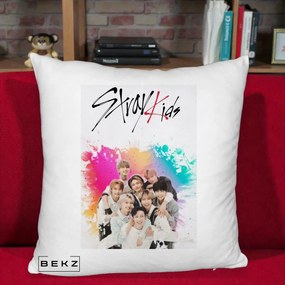Perna Personalizata K-pop Stray Kids cu Splash Multicolor, 40x40 cm, Alb Pufos, Husa Detasabila, Perna Inclusa, BEKZ®