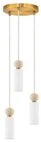 Lustra cu 3 pendule, Metal, Auriu, Travertin, Sticla, FILOMENA
