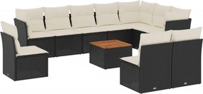 vidaXL Set canapele de grădină cu perne, 11 piese, negru, poliratan