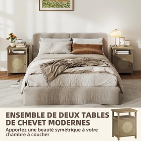 HOMCOM Set de 2 noptiere înguste masă auxiliară compartiment deschis dulap finisaj ratan, 40 x 35 x 55 cm maro | Aosom Romania