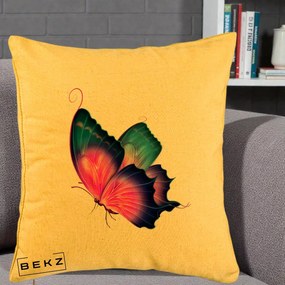 Perna Decorativa Fluture Neon, 40x40 cm, Galben, Husa Detasabila, Perna Inclusa, BEKZ®