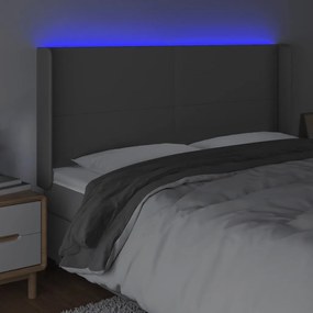 Tablie de pat cu LED, gri, 203x16x118 128 cm, piele ecologica 1, Gri, 203 x 16 x 118 128 cm