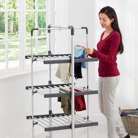 Resigilat: Uscator de rufe electric Black+Decker 63099, Capacitate de uscare 21m/15 Kg, Pana la 50°C, Pliabil, Gri