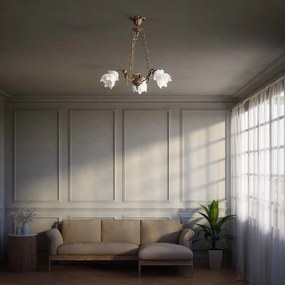 Candelabru 3 brate din alama cu abajur din sticla Putti