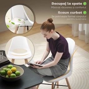 HOMCOM Set 2 Scaune de Bucătărie din Plastic și Lemn în Stil Nordic Alb | Aosom Romania