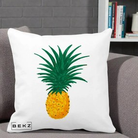 Perna Decorativa Ananas Tropical, 40x40 cm, Alba Mata, Husa Detasabila, Perna Inclusa, BEKZ®
