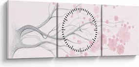 Tablou - Flori roz (cu ceas) (90x30 cm)
