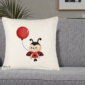 Perna Decorativa Buburuza cu Balon Rosu, 40x40 cm, Crem Reliefat, Husa Detasabila, Perna Inclusa, BEKZ®