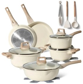 Set oale si tigai Just Perfecto JL-788, 15 piese,  Finisaj marmura, Inductie, Accesorii, Bej
